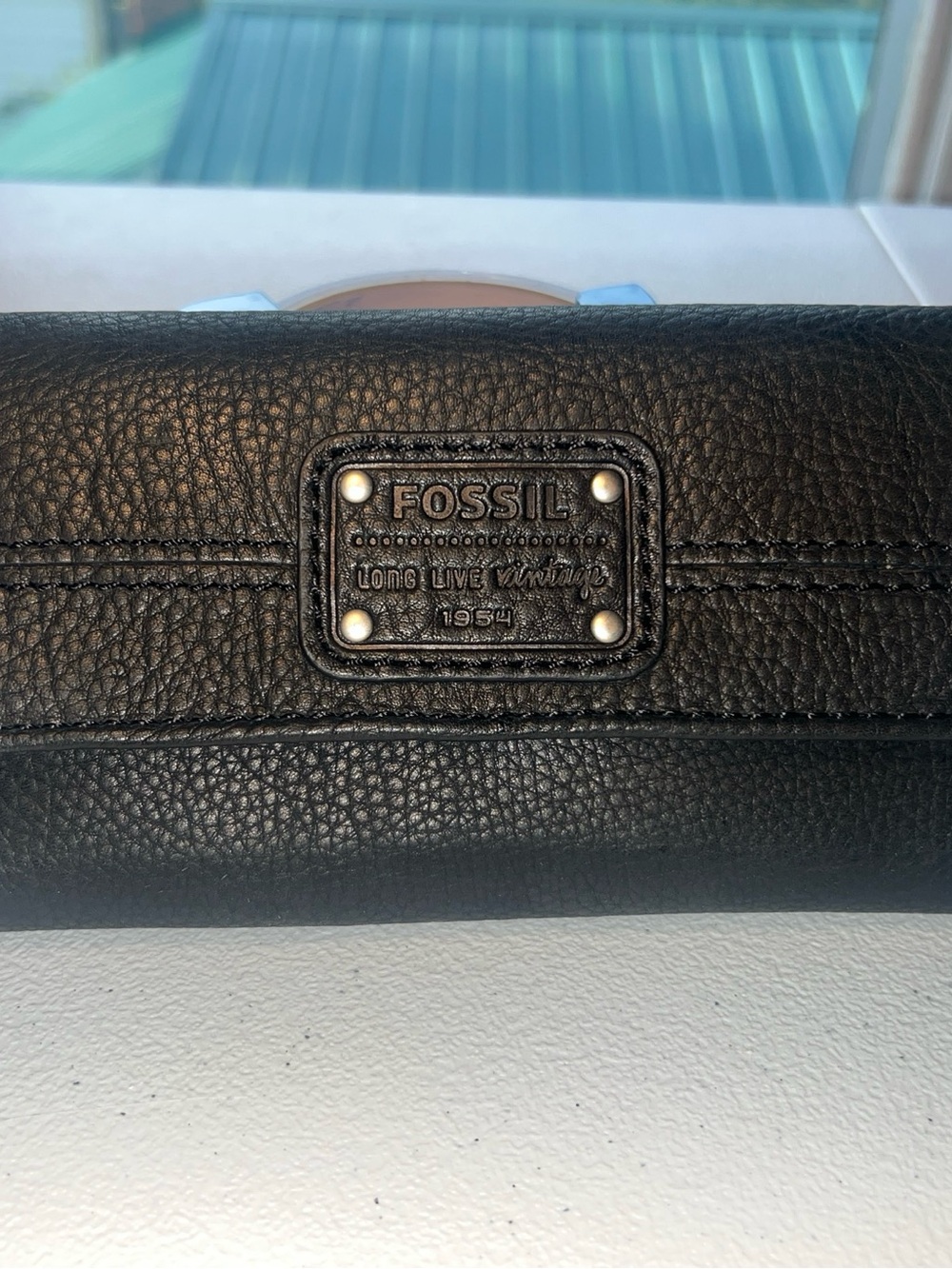 New Fossil Long Live Vintage 1954 Trifold Black Leather Wallet  Credit Card